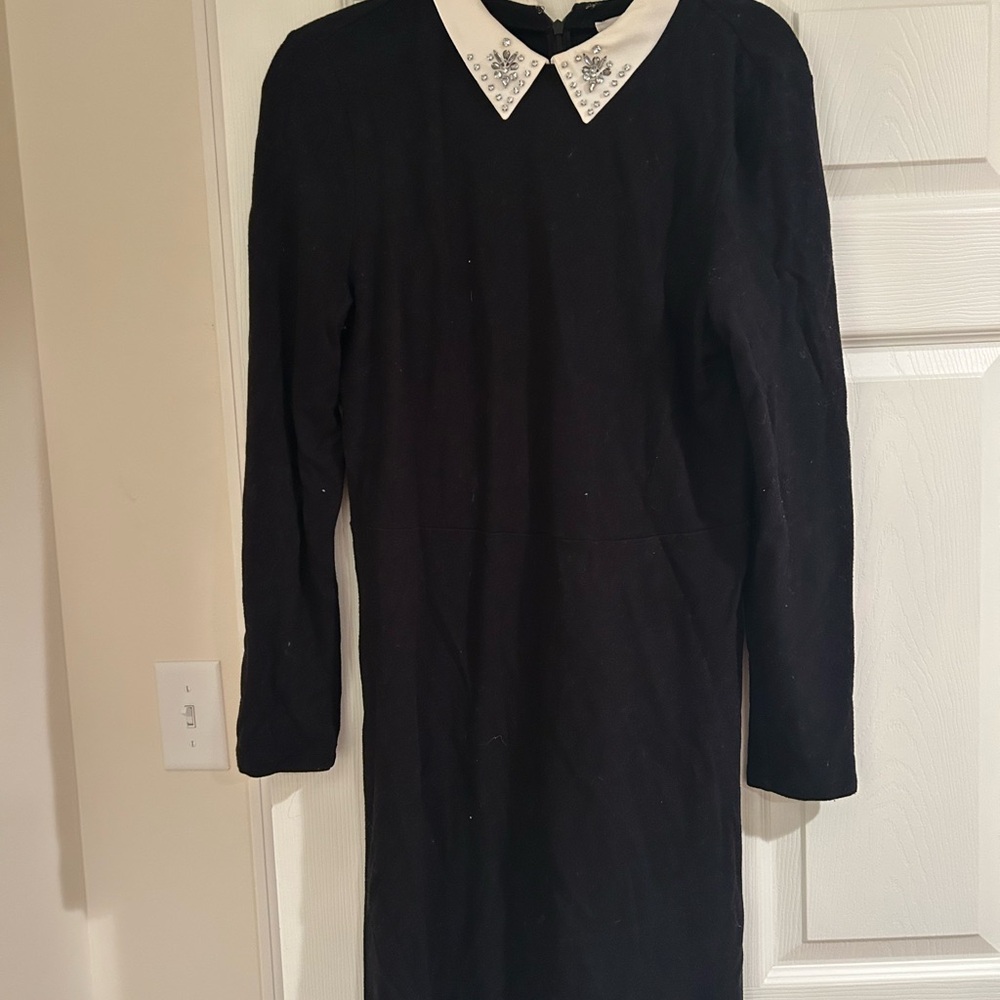 LOFT Elegant Black Dress with an Embellished Collar